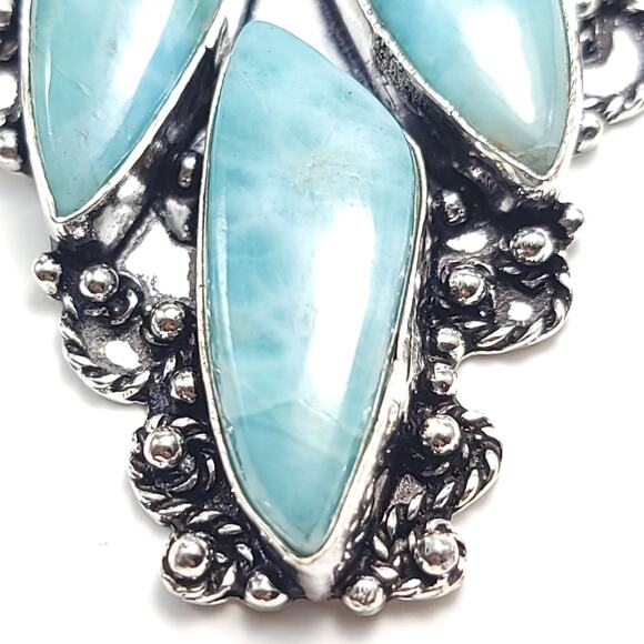 Grand Larimar Quartet Silver Pendant (2.5") with 18" Necklace - Picture 4 of 12